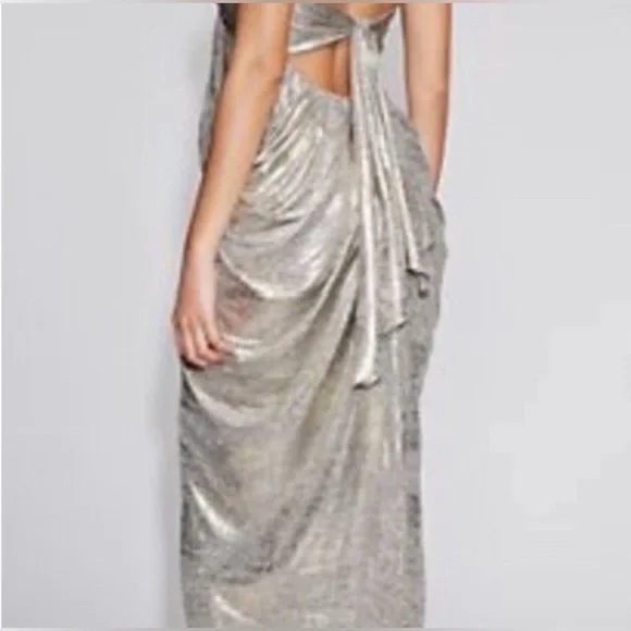 NWT NY&C Gabrielle Union Shimmery Gold Draped Women's Dress - Large - $130 - Picture 4 of 5